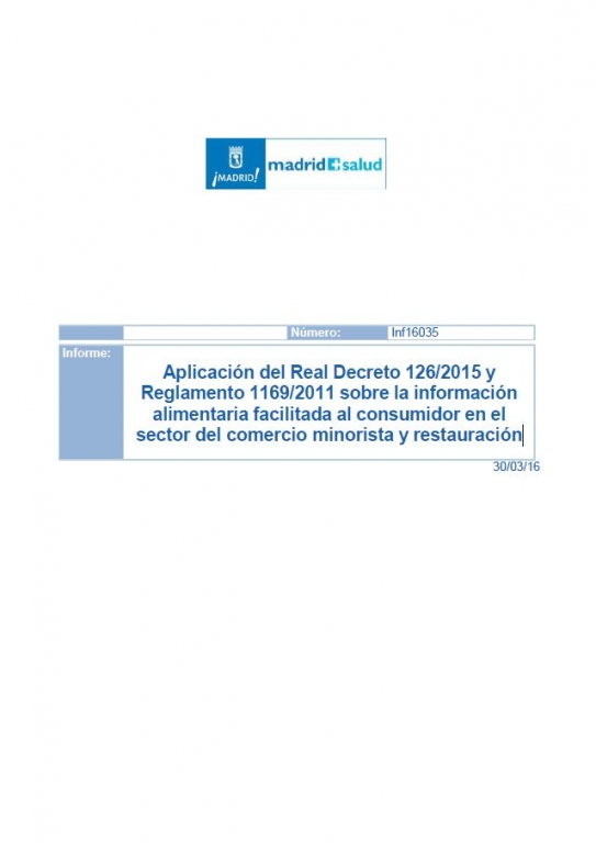 Aplicación del Real Decreto 126/2015 y Reglamento 1169/2011 sobre la información alimentaria facilitada al consumidor en el sector del comercio minorista y restauración